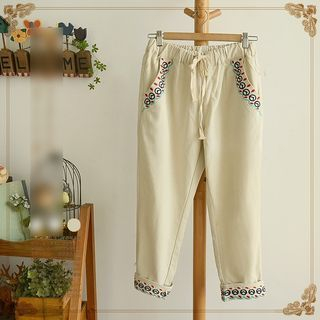 Blu Pixie Embroidered Trim Straight Fit Pants