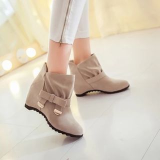 Pastel Pairs Bow Accent Hidden Wedge Short Boots