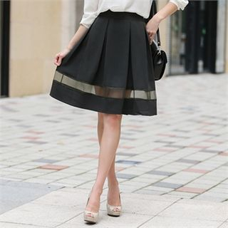 COCOAVENUE Contrast-Trim A-Line Skirt