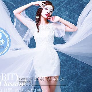 Angel Bridal Beaded Paneled High Low Wedding Dress