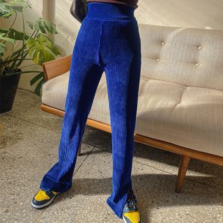 High-waist Slit-side Corduroy Pants