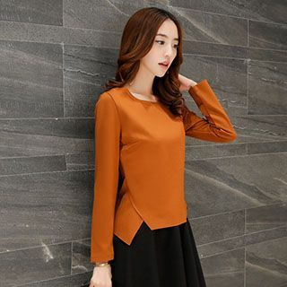 Romantica Set: Long-Sleeve Plain Cropped Top + Shirred A-Line Skirt