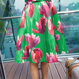 Naveen Sleeveless Flower-Print A-Line Dress