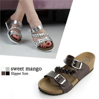 SWEET MANGO Braided Wedge-Heel Slide Sandals