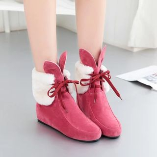 Shoes Galore Bunny Ear Accent Lace-Up Short Boots