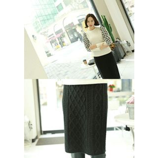 Lemite Wool Blend Cable-Knit Skirt