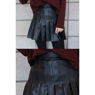 migunstyle Pleated Faux-Leather Skirt