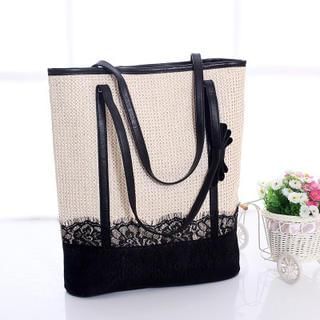 Woven Dream Lace Panel Straw Shopper Bag