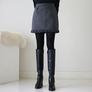 Heart-Pattern Frill-Hem Miniskirt