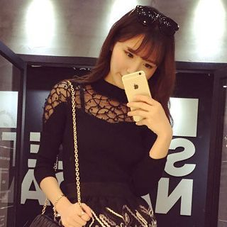 Fancy Show Long-Sleeve Lace-Panel Top