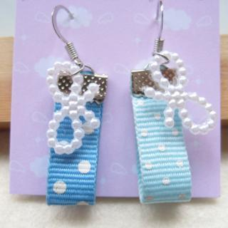 Fit-to-Kill Hand made Light blue spot cottons with ribbons earrings