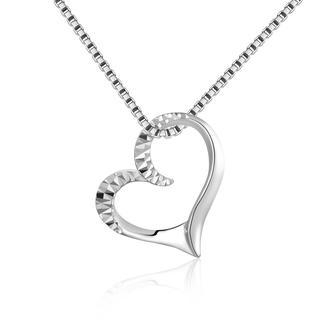 MaBelle 14K Italian White Gold Polished and Diamond-Cut Hollow Heart Necklace (16