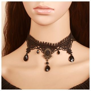 Amina Crystal Dangle Lace Choker