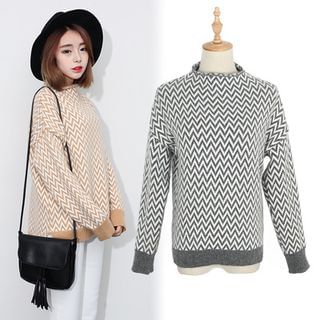 Sens Collection Mock Neck Wave Pattern Sweater