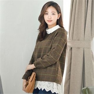 Styleberry Round-Collar Check Knit Top