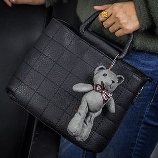 TZ Stitching Accent Shoulder Bag with Bear Charm
