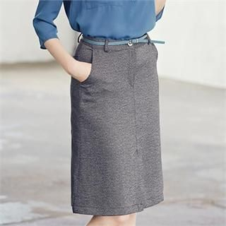 MAGJAY Slit-Front A-Line Pencil Skirt with Belt