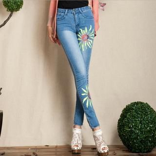 Sayumi Washed Floral Print Jeans