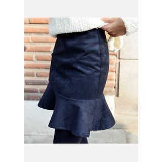 DEEPNY Frill-Hem Faux-Suede Mini Skirt