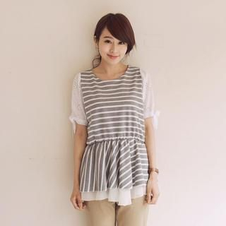 Tokyo Fashion Bow-Accent Short-Sleeve Striped Top