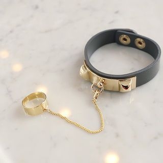 DANI LOVE Linked Ring Genuine Leather Bracelet