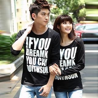 Igsoo Couple Long-Sleeve Lettering T-Shirt