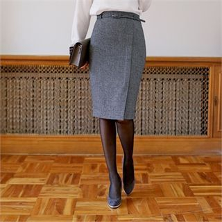 Styleberry Wrap-Front Pencil Skirt with Belt