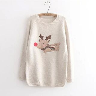 Blue Rose Reindeer Appliqu  Sweater