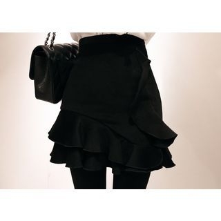 Marlangrouge Zip-Side Ruffle-Hem Mini Skirt
