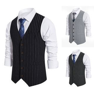 V-Neck Pinstriped Single-Breasted Vest