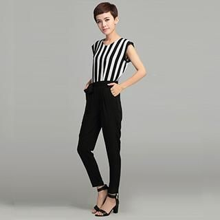 OnceFeel Sleeveless Striped Chiffon Jumpsuit