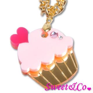 Sweet & Co. Mini Pink Cupcake Crystal Gold Necklace