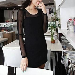 LIVA GIRL Long-Sleeve Mesh Sheath Dress