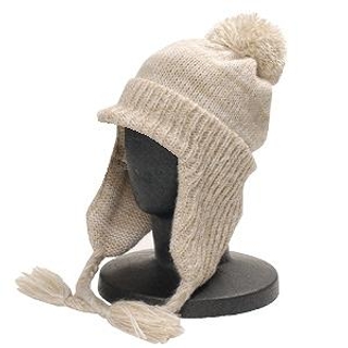 Pompom-Accent Knit Hat Ivory - One Size