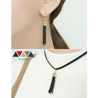 soo n soo Set: Tassel Earrings + Faux-Leather Necklace