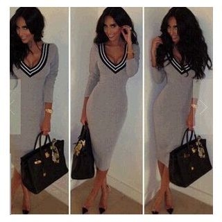 Persephone Deep V-Neck Long-Sleeve Dress