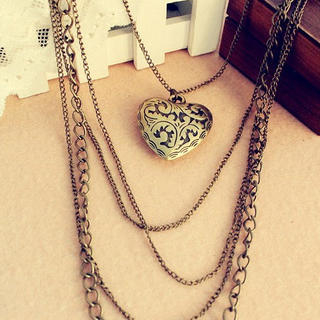 Lazy Corner Heart-Accent Multi-Chain Necklace