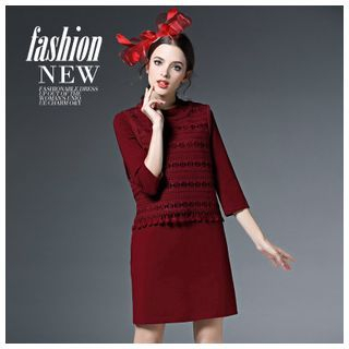 Ozipan Set: 3/4-Sleeve Plain Dress + Crochet Vest