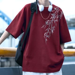 Short-Sleeve Crew Neck Bamboo Print T-Shirt