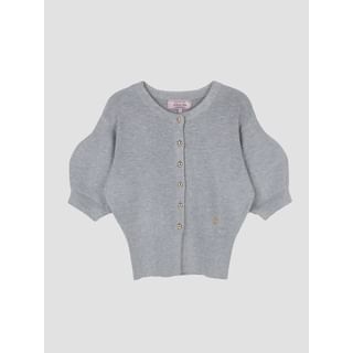 Volume-Sleeve Crop Cardigan (Gray) Gray - One Size
