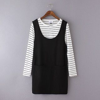 TOJI Set: Long-Sleeve Stripe T-Shirt + Jumper Dress