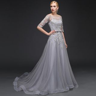Royal Style Lace A-Line Evening Gown