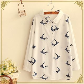 Fairyland Swallow Embroidered Long-Sleeve Shirt
