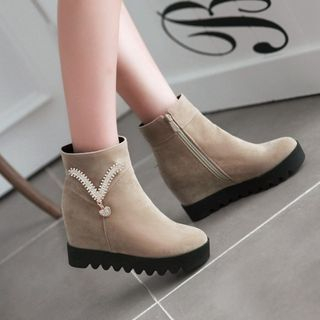 JY Shoes Embellished Hidden Wedge Ankle Boots