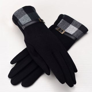 RGLT Scarves Plaid-Panel Buckled Gloves