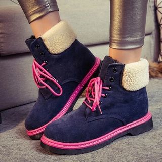 SouthBay Shoes Color Block Fleece Lace Up Short Boots