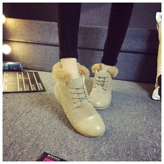 BAYO Furry Accent Lace Up Ankle Boots