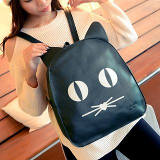 ALIN Faux-Leather Cat-Print Backpack