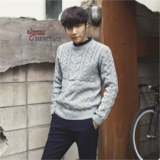 MITOSHOP Round-Neck Cable-Knit Sweater