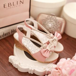 Pastel Pairs Color-Block Bow Wedge Sandals